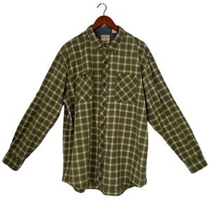 Red Head Brand Co Button Up Shirt Women XL Green Tan Plaid Cotton Roll Tab Chore